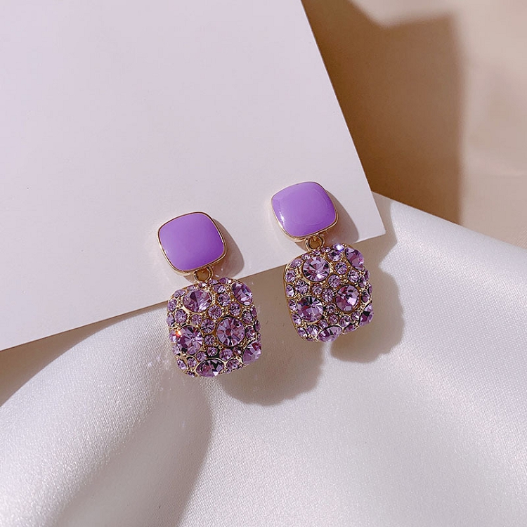 New S925 sterling silver needle female boutique purple zircon temperament earrings South Korea East gate simple atmospheric earrings 